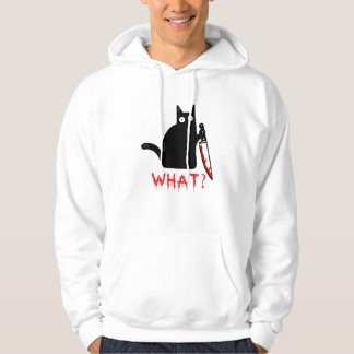 Funny Murderous Black Cat What ? Holding Knife T-S Hoodie