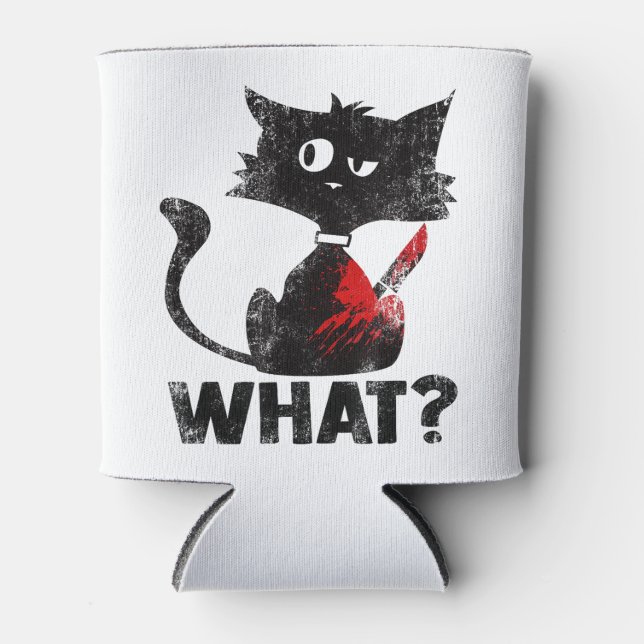 Funny Murderous Black Cat What With Knife Hallowee Can Cooler (Front)