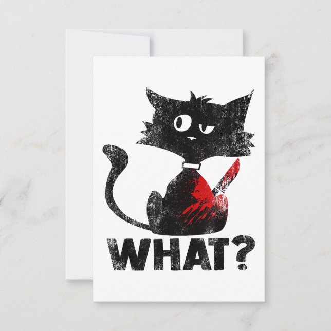 Funny Murderous Black Cat What With Knife Hallowee Thank You Card (Front)