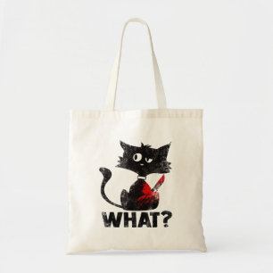 Funny Murderous Black Cat What With Knife Hallowee Tote Bag