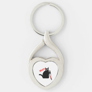 Funny Murderous Cat Holding Knife Halloween Key Ring