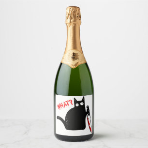 Funny Murderous Cat Holding Knife Halloween Sparkling Wine Label