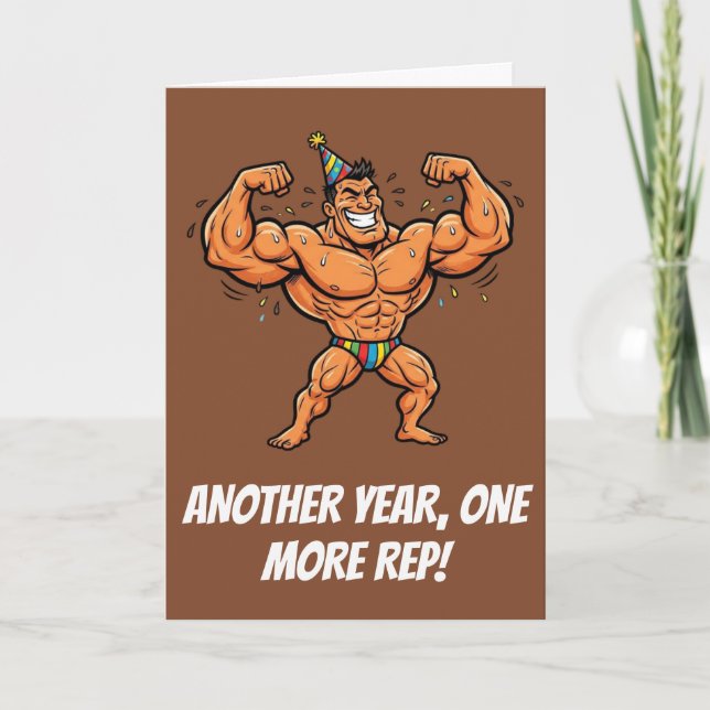 Funny Muscle Bodybuilder Birthday Gift Card (Front)