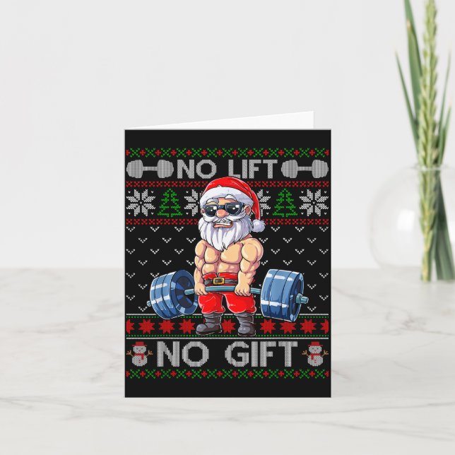 Funny Muscle Santa Lifting Christmas Ugly Christma Card (Front)