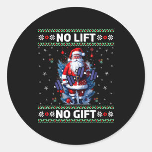 Funny Muscle Santa Lifting Ugly Christmas Sweater  Classic Round Sticker