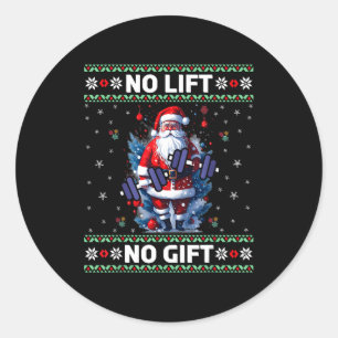 Funny Muscle Santa Lifting Ugly Christmas Sweater  Classic Round Sticker