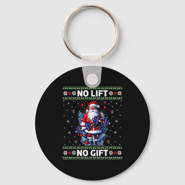 Funny Muscle Santa Lifting Ugly Christmas Sweater  Key Ring (Front)
