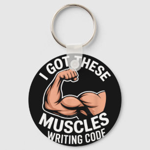 Funny muscles writing code saying programmer Funny Key Ring
