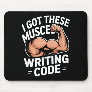 Funny muscles writing code saying programmer Funny Mouse Mat