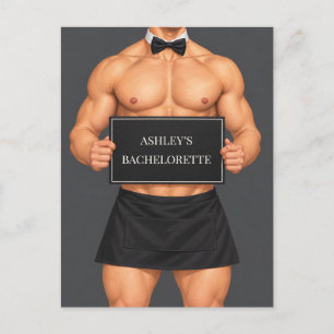 Funny Muscular Butler Bachelorette Party Postcard