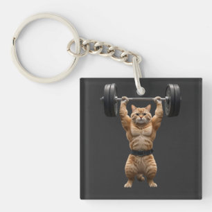 Funny Muscular Orange Cat Weightlifting Gym Hoodie Key Ring