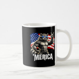 Funny Muscular Racoon Merica Patriotic USA Flag Coffee Mug