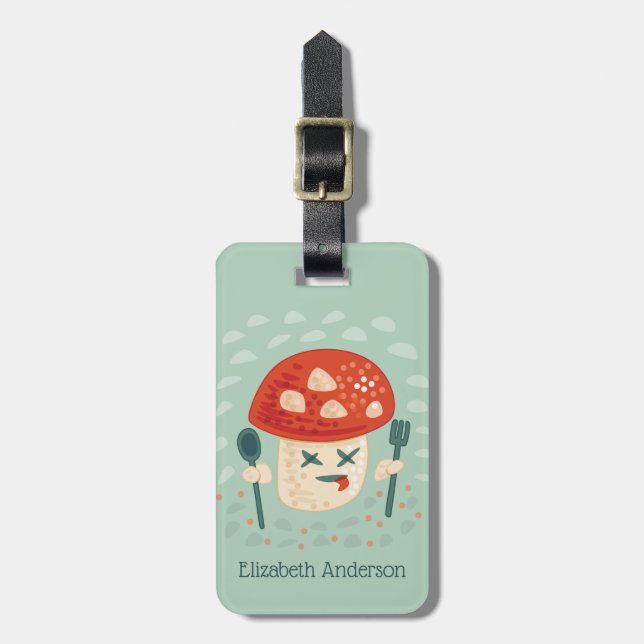 Funny Mushroom Character Crazy Luggage Tag (Front Vertical)