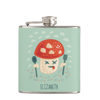 Funny Mushroom Food Character Weird Oddity Hip Flask