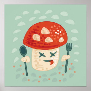 Funny Mushroom Food Character Weird Oddity Poster