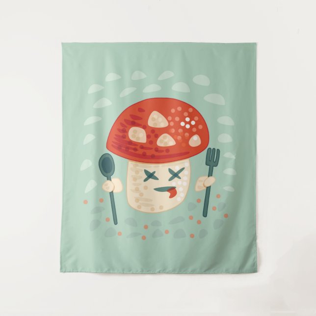 Funny Mushroom Food Character Weird Oddity Tapestry (Front)