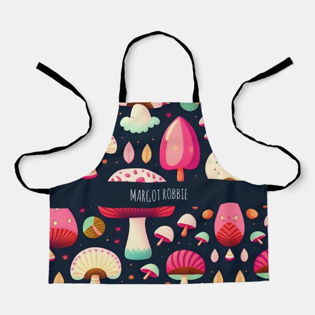 Funny mushroom Pink Blue Isometric Pattern Apron (Front)