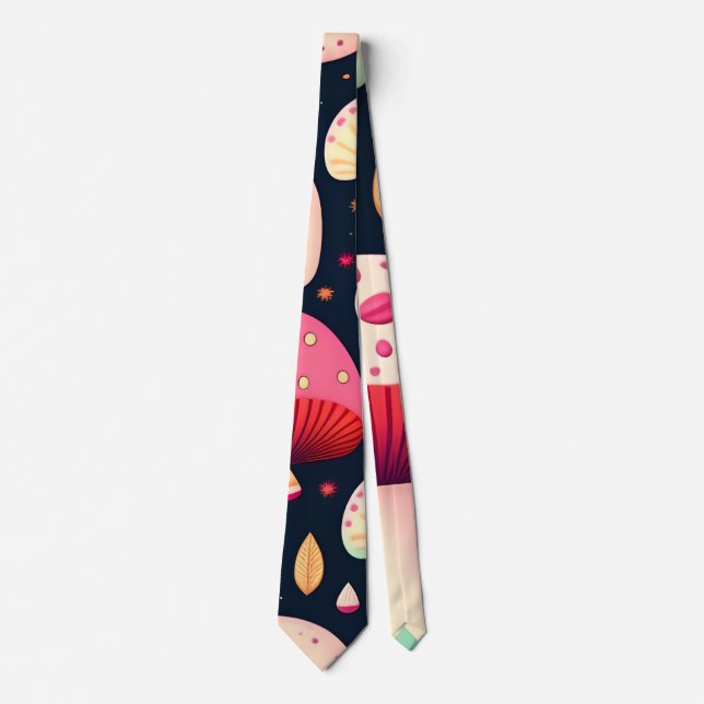 Funny mushroom Pink Blue Isometric Pattern Tie (Front)