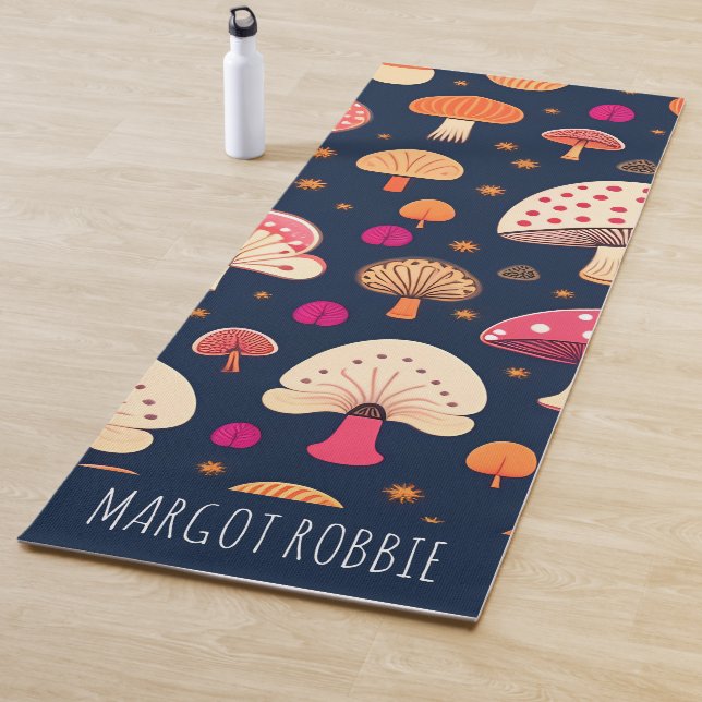 Funny mushroom Pink Blue Watercolor Pattern Yoga Mat (In Situ)