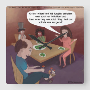 Funny Mushroom Salad Square Wall Clock