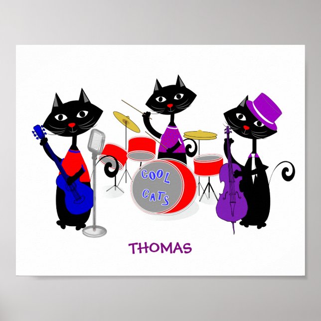 Funny Music Band Cartoon Cat Musicians Cool Cats Poster (Front)