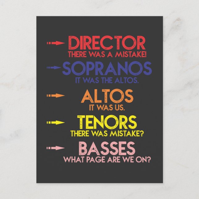 Funny Music Choir Singing Men Kids Choir Joke Postcard (Front)