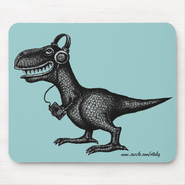 Funny music dinosaur pen ink drawing art mousepad (Front)
