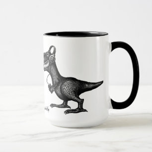 Funny music dinosaur pen ink drawing art mug