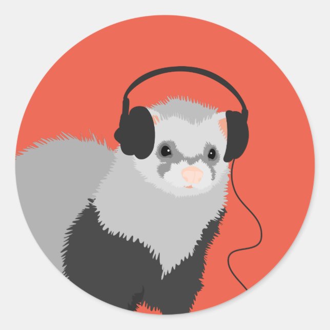 Funny Music Lover Ferret Classic Round Sticker (Front)