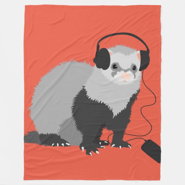 Funny Music Lover Ferret Fleece Blanket (Front)