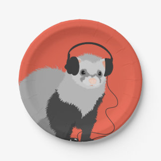 Funny Music Lover Ferret Paper Plate