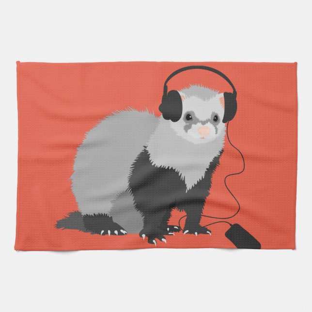 Funny Music Lover Ferret Tea Towel (Horizontal)