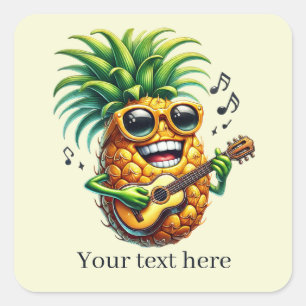 Funny music playing pineapple square sticker