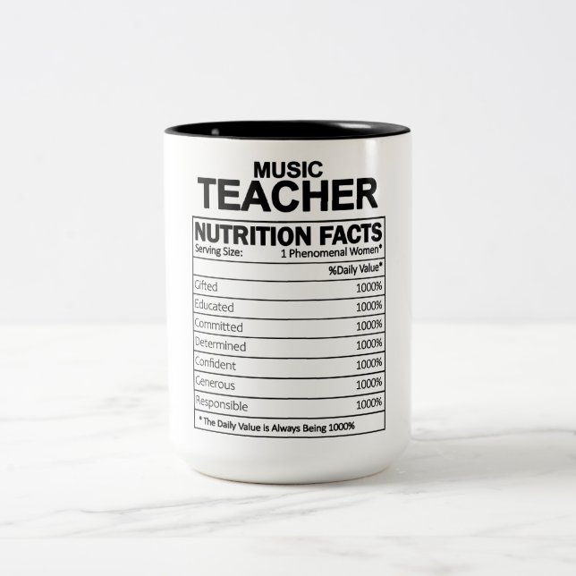 Funny Music Teacher Nutrition Facts Two-Tone Coffee Mug (Center)