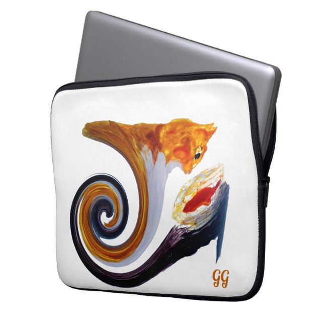 Funny Musical Art Goldfish Cat Personalized Laptop Sleeve (Front Left)