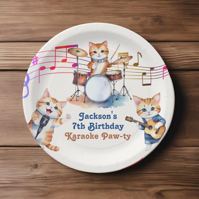 Funny Musical Cats Karaoke Kids Birthday Party  Paper Plate (Creator Uploaded)