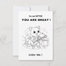 Funny Musician cat  coloring card and maze