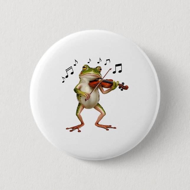 Funny Musician Violinist Cute Frog Playing Violin  6 Cm Round Badge (Front)