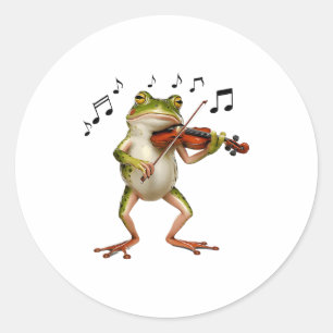 Funny Musician Violinist Cute Frog Playing Violin Classic Round Sticker