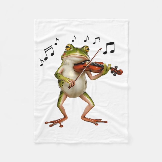 Funny Musician Violinist Cute Frog Playing Violin  Fleece Blanket (Front)