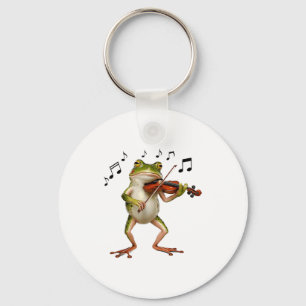 Funny Musician Violinist Cute Frog Playing Violin  Key Ring