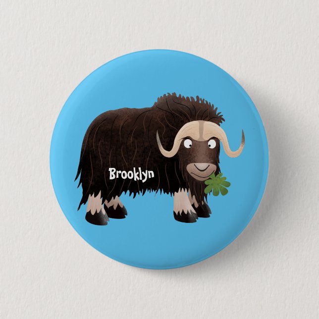 Funny musk ox cartoon illustration 6 cm round badge (Front)