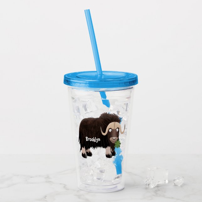 Funny musk ox cartoon illustration acrylic tumbler (Front Ice)