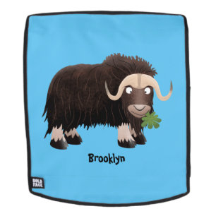 Funny musk ox cartoon illustration  backpack