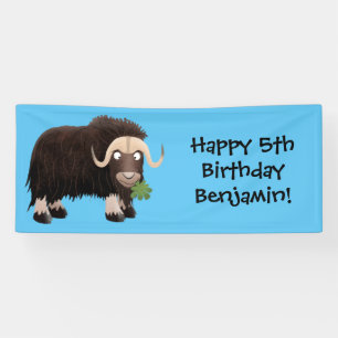 Funny musk ox cartoon illustration banner