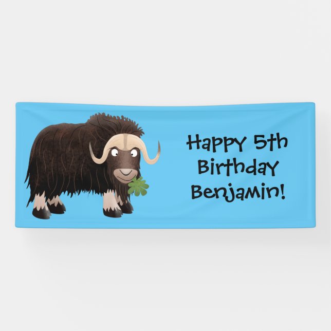 Funny musk ox cartoon illustration banner (Horizontal)