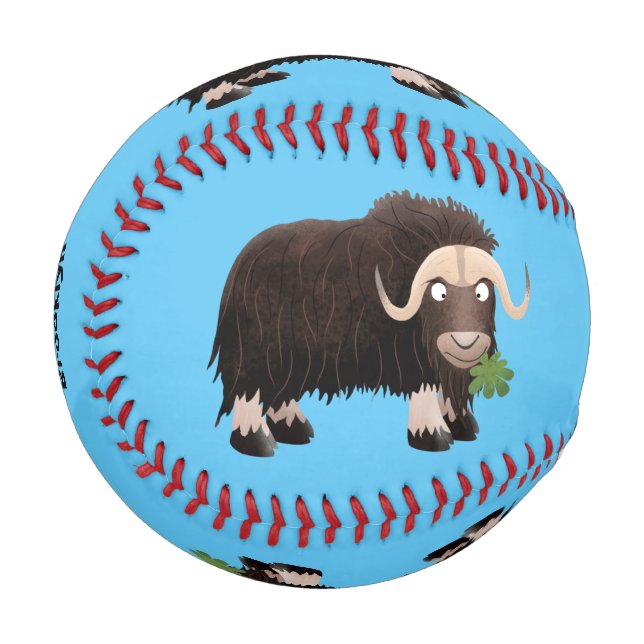 Funny musk ox cartoon illustration baseball (Front Left)