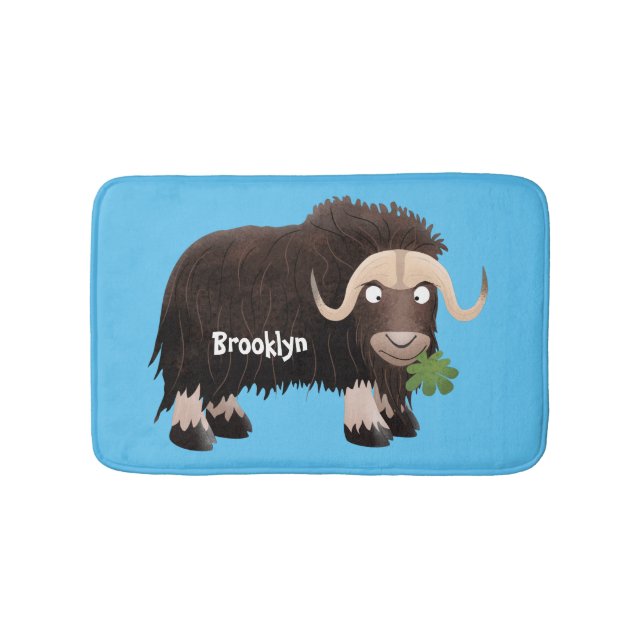 Funny musk ox cartoon illustration bath mat (Front)