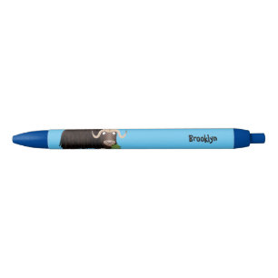Funny musk ox cartoon illustration  black ink pen