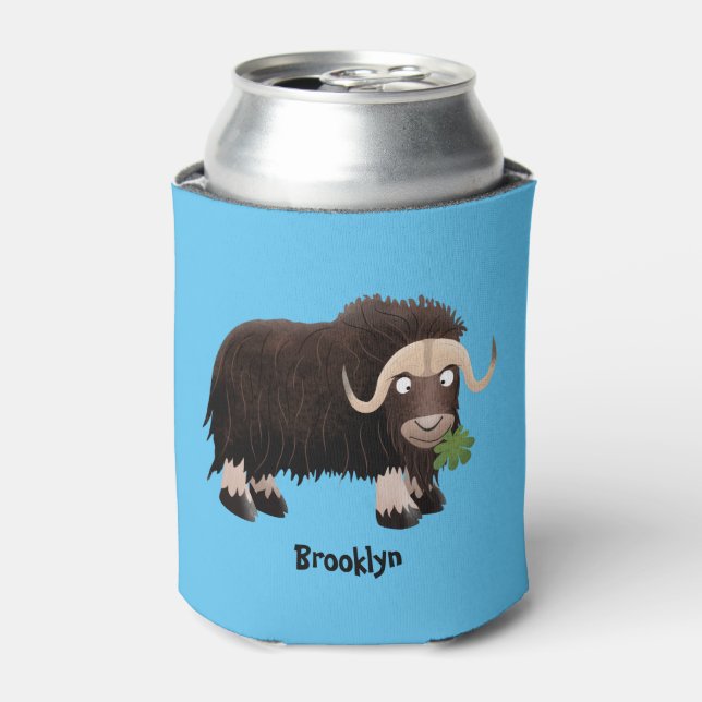 Funny musk ox cartoon illustration can cooler (Can Front)